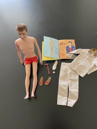 Vintage 1961 Mattel Ken Doll Flocked Hair,  Clothes Rare Right Foot Marked