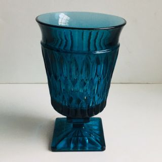 1 - Vintage Indiana Glass Blue Mt Vernon Square Footed Glassgoblet