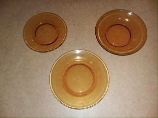 3 Piece Set Vintage Vereco France Amber / Orange Glass Plate Pie Plate & Bowl