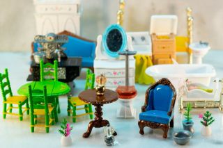 1980 Mattel Metal Doll House Furniture,  Cast Metal Doll House Accessories