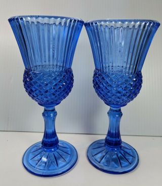 Vintage Avon Glass Goblets Cobalt Blue George Washington Martha - 2 Goblets 2