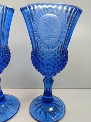 Vintage Avon Glass Goblets Cobalt Blue George Washington Martha - 2 Goblets 3