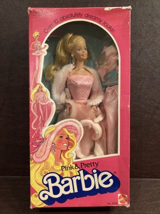 Vintage 1981 Pink & Pretty Barbie Doll Mattel Made In Taiwan No.  3554 Box