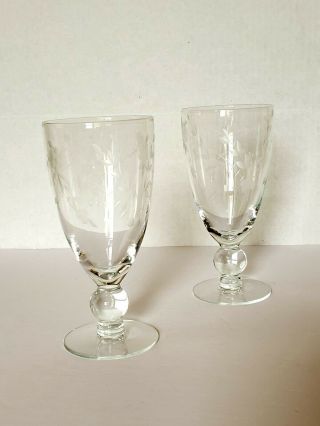 2 Vintage Tiffin Franciscan Etched Crystal Water Goblets 6.  5 "