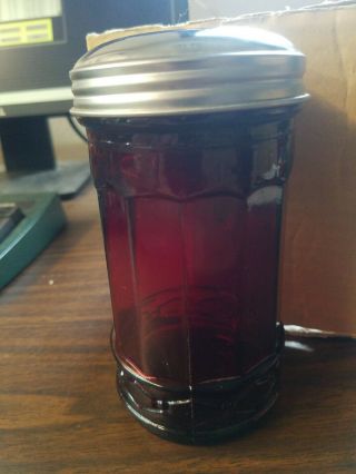 Ruby Red Glass Sugar Shaker Dispenser Retro Depression Style