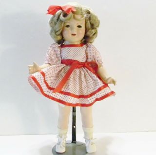 Vintage Ideal Shirley Temple Doll 17 " Red Polka Dot Dress Hair Net Circa 1950 