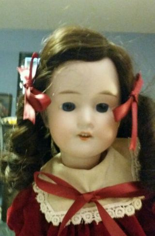 Antique 16 - Inch Am 390 Doll In Cranberry Velvet Dress - 7