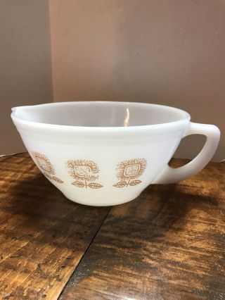 Vintage Federal Glass Batter Bowl Milk Glass W/ Brown Flower Pattern