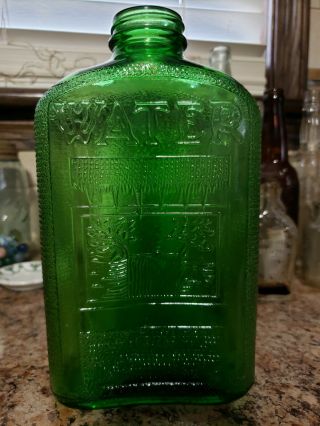 Vintage 1931 Hemingray Glass Co.  Green Refrigerator Water Bottle Embossed 1 Qt