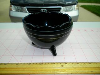 Vintage Art Deco Black Glass Bowl Footed Amethyst Candy Dish Mid Century Modern