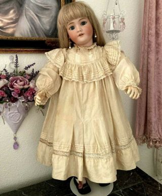 Antique Rare Cream Silk,  French Lace Dress For Large Jumeau,  Bru Or German Doll