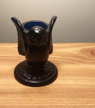 Vintage Westmoreland Cobalt Blue Glass Owl Toothpick Holder Great Shape