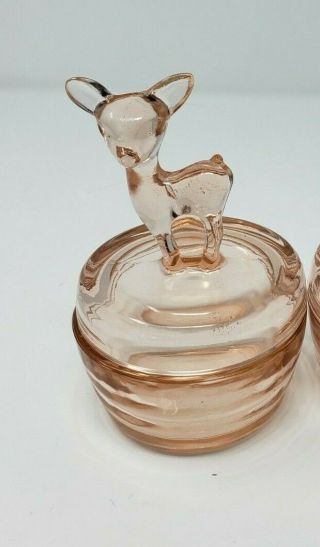 Vintage Powder Dish Jeanette Glass Deer Fawn Lid Peach Luster