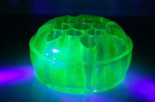 Vintage Green Depression Glass 13 Hole Flower Frog - Uranium Glass
