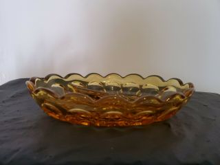 Vintage Indiana Amber Glass Oval Divided Relish Candy Dish Thumbprint Scalloped