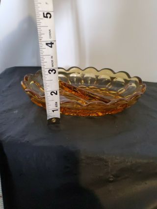 Vintage Indiana Amber Glass Oval Divided Relish Candy Dish Thumbprint Scalloped 3