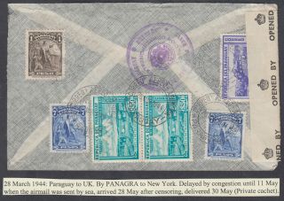 Paraguay To Lloyds Bank.  London; Panagra: Ny.  Delayed Then By Sea; Censor;1944