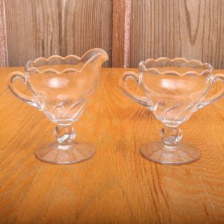 Vintage Clear Glass Tall Footed Cream And Sugar