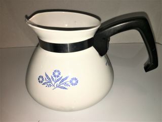Vintage Corning Ware 6 Cup Tea Pot W Lid Blue Flower Design On White