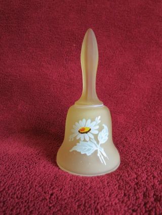 Vintage Yellow Glass Bell 5 " Tall With Painted Daisies And Glass Clapper
