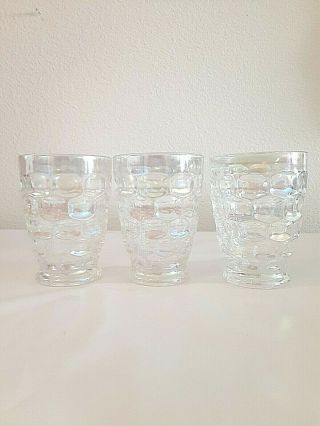 Vintage Set Of 3 Federal Glass Colonial Tumblers Iridescent Thumbprint