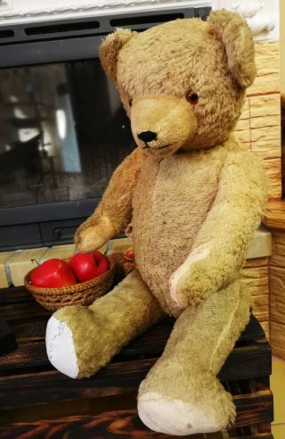 Rare Antique Large vintage teddy bear from the USSR,  50s 60 cm inside is straw 3