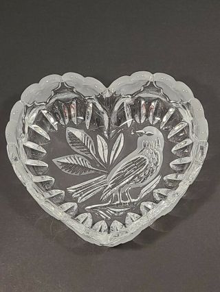 Vintage Hofbauer The Byrds Crystal Heart Shape Bird Candy Trinket Dish No Lid