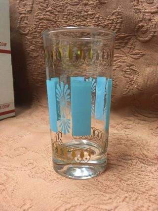 3 Vintage Mid Century Modern Tumblers 1 Gold Turquoise & 2 Red & White Leaves