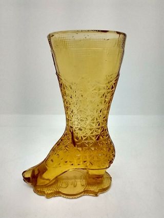 Eapg Bellaire Goblet Co Amber Fine Cut Boot Purfume Bouquet Holder 1886 Novelty