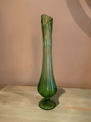Vintage 14 1/2 " Tall Mid Century Green Viking? Stretched Glass Vase
