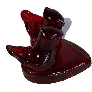 Vintage 1993 W Ward Cardinal Of Love Heart Red Hand - Blown Glass 2 Birds Signed