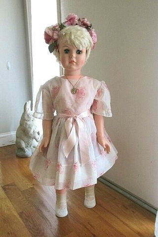 Vtg Allied Eastrn 1960’s 35” Patti Playpal Companion Walking Doll Chiffon Dress
