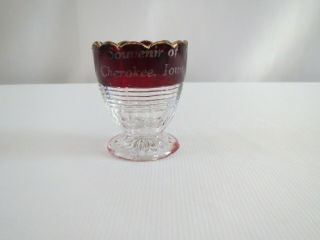 Cherokee Ia Iowa Advertising Souvenir Ruby Stained Glass Toothpick Holder