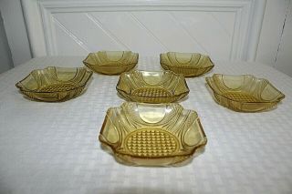 Set of 6 EAPG Amber Glass Square Berry Bowls 2