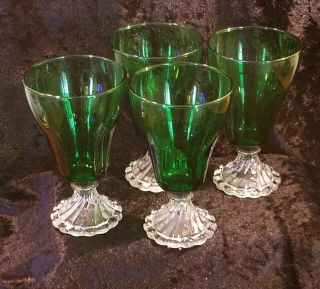 Vintage Burple Green Drinking Glasses By Anchor Hocking Swirl Base Stemware