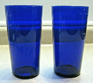 Set Of 2 Vintage Libby Cobalt Blue Glass Tumblers 6 1/4 " Tall