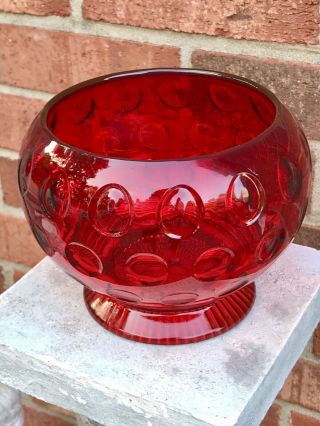 Vintage Art Deco Imperial Glass Old English Ruby Red Rose Bowl Thumbprint Design