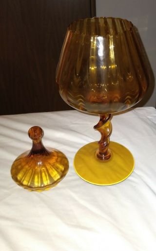 Vintage Empoli Italian Art Amber Glass Apothecary Jar.