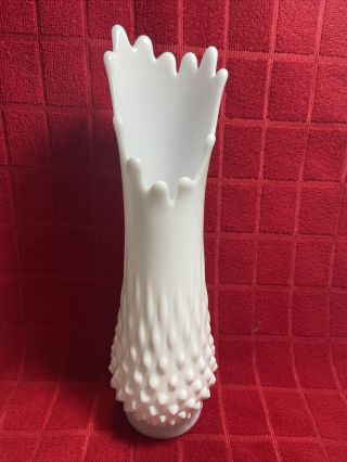 Vintage Fenton White Milk Glass Stretch Swung Hobnail Footed Vase 14 3/4 "