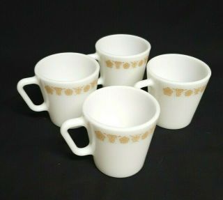 Set Of 4 Vintage Pyrex Corning Coffee Cups Mugs Butterfly Gold D Handle 1410 B6