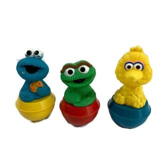 Roly Poly Weeble Wobble Sesame Street Big Bird Cookie Monster Oscar Muppets Vtg