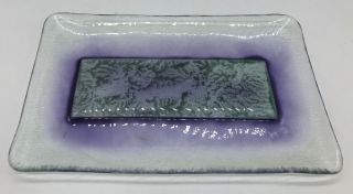 Vintage Fused Art Glass Plate Tray Dish Green Purple Signed Fm?