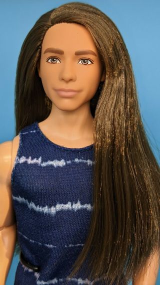 Ken Fashionista Articulated Doll Auburn Red Ginger Long Hair Reroot Ooak Barbie