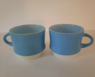 2 Vintage Anchor Hocking Fire King Glass Coffee Mugs Cups Baby Blue Stacking