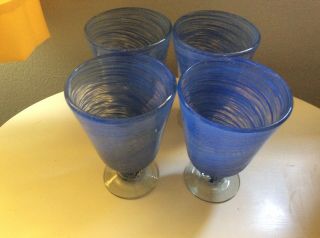 Mcm Ice Blue Murano Glass Hand Blown Drinking Glasses Tumblers