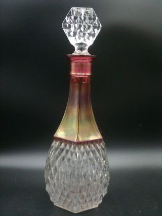 Vintage Indiana Glass Ruby Flash Diamond Point Decanter