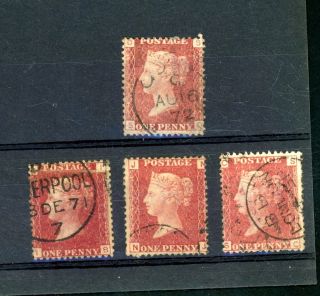 Gb 1858 Penny Red Plates With Circular Postmarks (4) (n557)