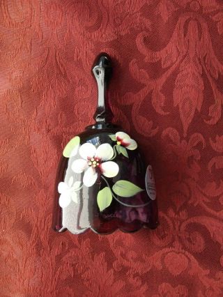 Fenton Purple Glass Hand Painted Floral Bell Signed By J Powell Usa