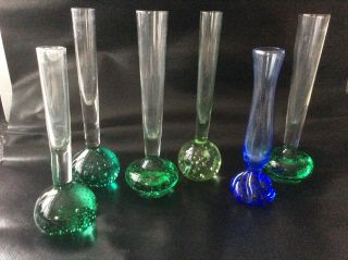 6 X Green Blue Bubble Based Flower Bud Vase’s Paperweight Base
