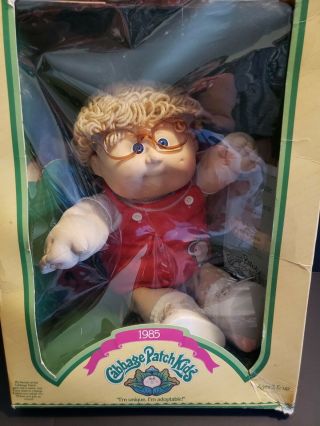 Vintage 1985 Cabbage Patch Doll Boy Blond Hair Blue Eyes " Garry Fred " W Glasses